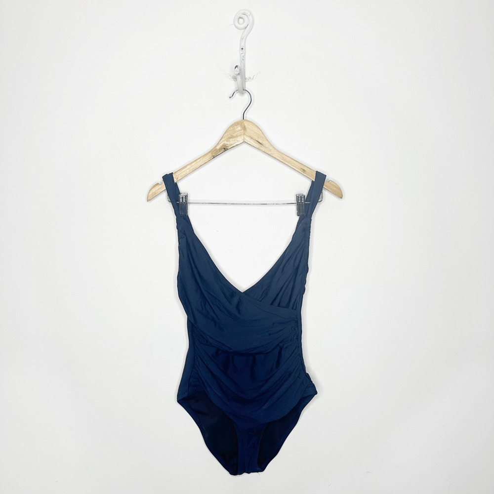 J. CREW Ruched Wrap One Piece Swimsuit Navy blue B6817 womens size 6